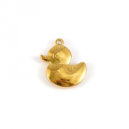 Picture of 1 Piece Eco-friendly PVD Vacuum Plating Waterproof Anti-Tarnish Hypoallergenic 304 Stainless Steel Charms 18K Real Gold Plated Duck Animal 19mm x 17mm