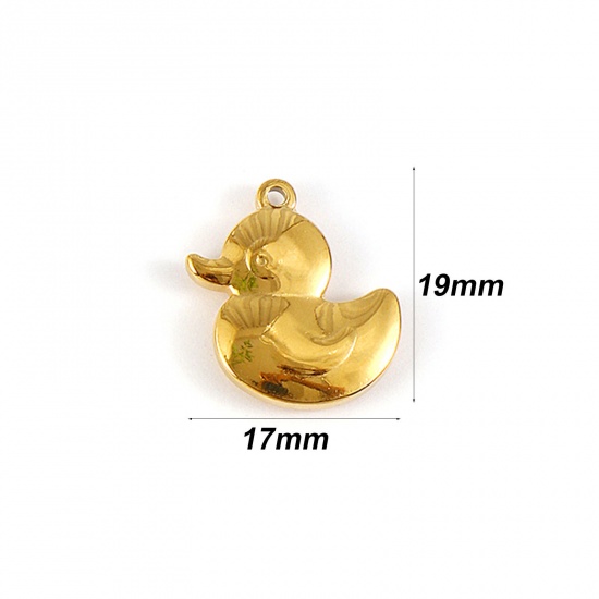 Picture of 1 Piece Eco-friendly PVD Vacuum Plating Waterproof Anti-Tarnish Hypoallergenic 304 Stainless Steel Charms 18K Real Gold Plated Duck Animal 19mm x 17mm