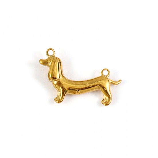 Picture of 1 Piece Eco-friendly PVD Vacuum Plating Waterproof Anti-Tarnish Hypoallergenic 304 Stainless Steel Charms 18K Real Gold Plated Dachshund Animal 3D 28mm x 19mm