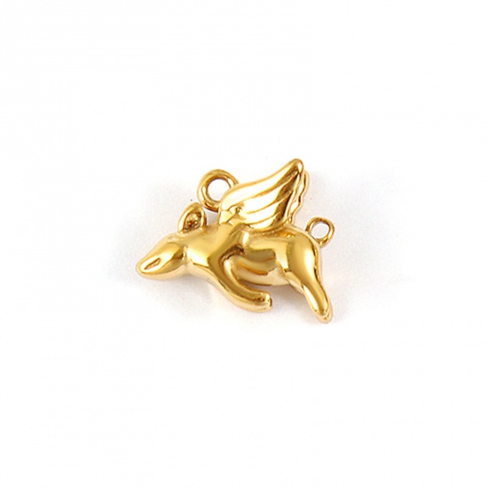 Picture of 1 Piece Eco-friendly PVD Vacuum Plating Waterproof Anti-Tarnish Hypoallergenic 304 Stainless Steel Charms 18K Real Gold Plated Mouse Animal 3D 15mm x 13mm