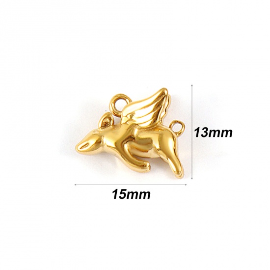 Picture of 1 Piece Eco-friendly PVD Vacuum Plating Waterproof Anti-Tarnish Hypoallergenic 304 Stainless Steel Charms 18K Real Gold Plated Mouse Animal 3D 15mm x 13mm