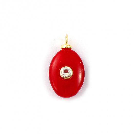 Imagen de 1 Unidad Respetuoso del Medio Ambiente Gema & Latón Geométrico Colgantes Al Por Mayor 18K Oro Real Chapado Rojo Óvalo Claro Circón Artificial 23mm x 13mm