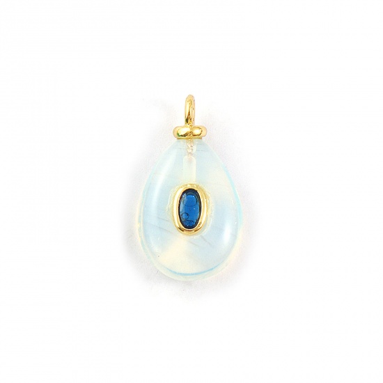 Imagen de 1 Unidad Respetuoso del Medio Ambiente Gema & Latón Geométrico Colgantes Al Por Mayor 18K Oro Real Chapado Blanco Gota Azul Marino Circón Artificial 23mm x 13mm