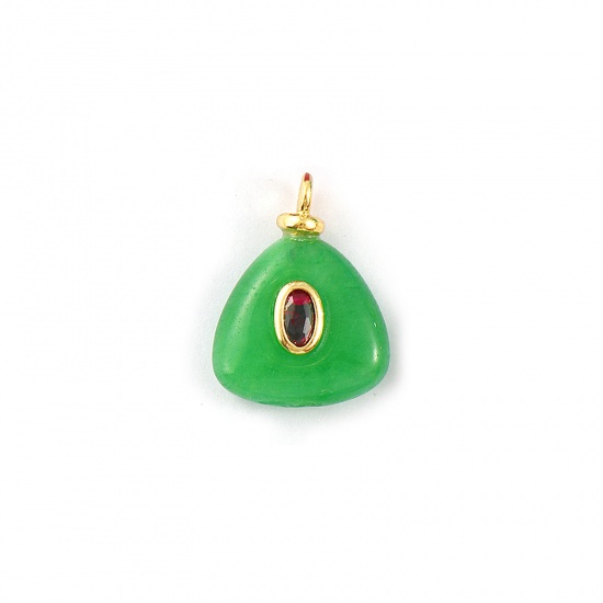 Imagen de 1 Unidad Respetuoso del Medio Ambiente Gema & Latón Geométrico Colgantes Al Por Mayor 18K Oro Real Chapado Verde Triángulo Color de Vino Tinto Circón Artificial 20mm x 15mm