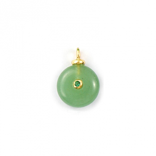 Imagen de 1 Unidad Respetuoso del Medio Ambiente Gema & Latón Geométrico Colgantes Al Por Mayor 18K Oro Real Chapado Verde Claro Ronda Verde Circón Artificial 18mm x 13mm