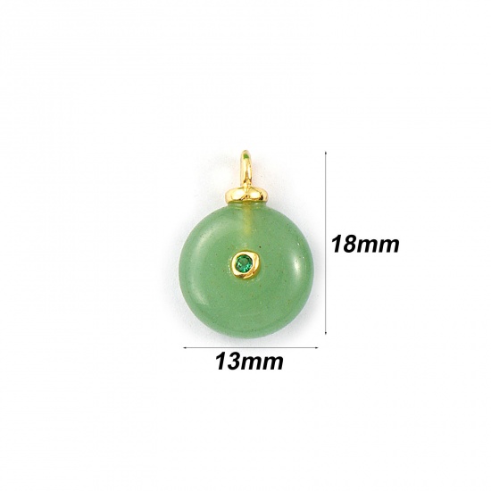 Imagen de 1 Unidad Respetuoso del Medio Ambiente Gema & Latón Geométrico Colgantes Al Por Mayor 18K Oro Real Chapado Verde Claro Ronda Verde Circón Artificial 18mm x 13mm