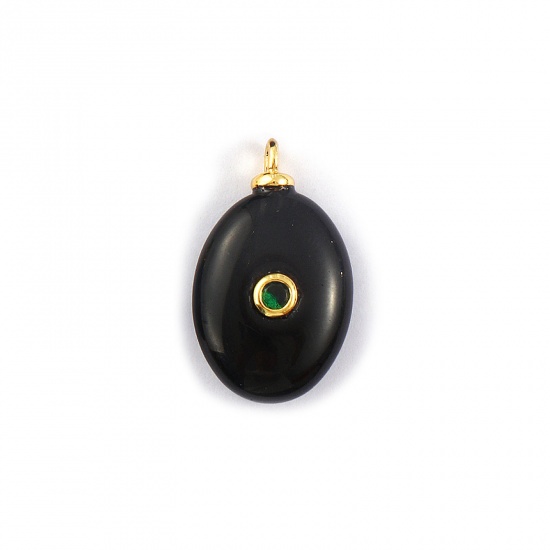 Imagen de 1 Unidad Respetuoso del Medio Ambiente Gema & Latón Geométrico Colgantes Al Por Mayor 18K Oro Real Chapado Negro Óvalo Verde Circón Artificial 25mm x 15mm