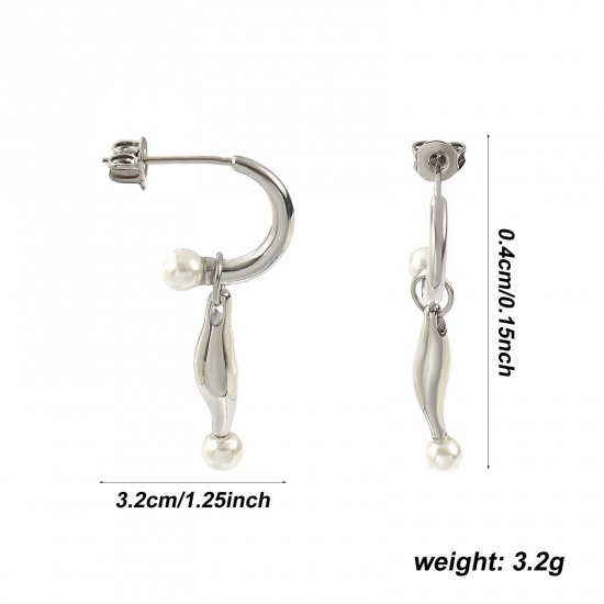 Immagine di 1 Pair Eco-friendly Stylish Exquisite Real Platinum Plated White Brass & Acrylic Detachable Earrings For Women Gift 3.2cm x 0.4cm, Post/ Wire Size: 0.7mm(21 gauge)