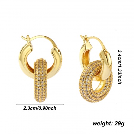 Immagine di 1 Paio Ecologico Elegante Squisito 18K Vero Oro Placcato Ottone + Zircone Cubico Anello Micro Spianare Orecchino Per Donne Regalo 3.4cm x 2.3cm, Posta / Filo Dimensione: 0.6mm(23 misura)