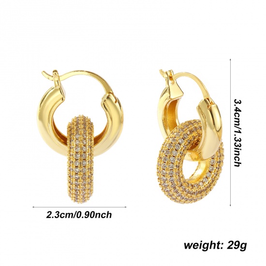 1 Pair Eco-friendly Stylish Exquisite 18K Real Gold Plated Brass & Cubic Zirconia Circle Ring Micro Pave Earrings For Women Gift 3.4cm x 2.3cm, Post/ Wire Size: 0.6mm(23 gauge) の画像