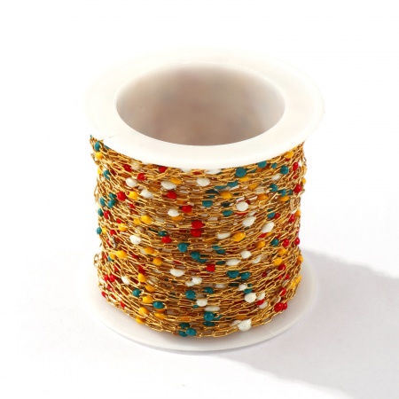 Immagine di 10 M Placcatura Sottovuoto PVD Ecologica Impermeabile Anti-Ossidante Ipoallergenico 304 Acciaio Inossidabile Catena a Graffetta Per Risultati di Creazione di Gioielli Fai-da-te Fatti a Mano 18K Vero Oro Placcato Multicolore Smalto 1.4mm