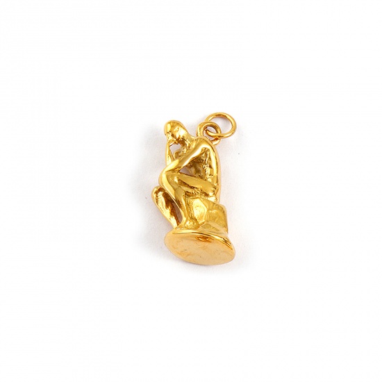 Immagine di 1 Pz Placcatura Sottovuoto PVD Ecologica Impermeabile Anti-Ossidante Ipoallergenico 304 Acciaio Inossidabile Viaggio Ciondoli 18K Vero Oro Placcato La Statua Il Pensatore di Rodin 3D 19mm x 10mm