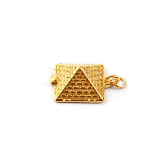Immagine di 1 Pz Placcatura Sottovuoto PVD Ecologica Impermeabile Anti-Ossidante Ipoallergenico 304 Acciaio Inossidabile Viaggio Ciondoli 18K Vero Oro Placcato Piramide 3D 20mm x 13mm