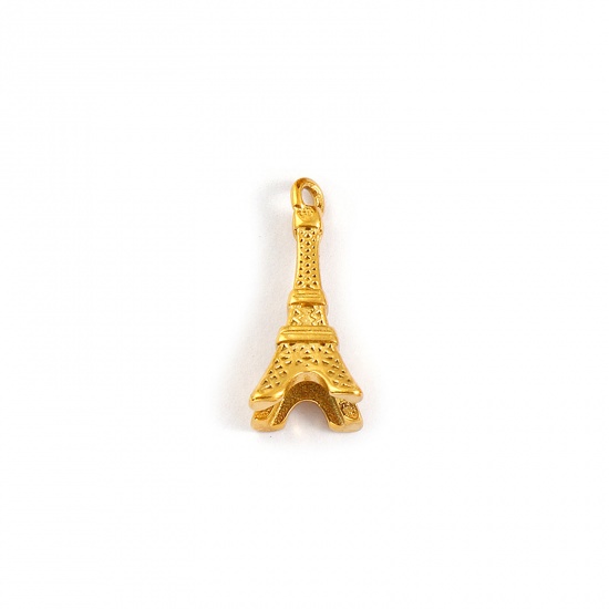 Immagine di 1 Pz Placcatura Sottovuoto PVD Ecologica Impermeabile Anti-Ossidante Ipoallergenico 304 Acciaio Inossidabile Viaggio Ciondoli 18K Vero Oro Placcato Torre Eiffel 3D 20mm x 11.5mm