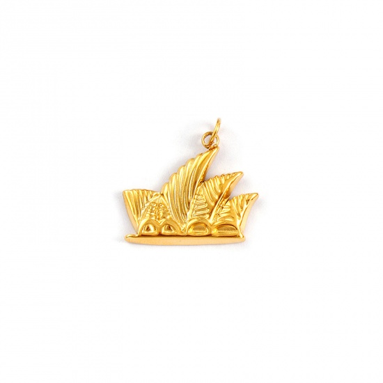 Immagine di 1 Pz Placcatura Sottovuoto PVD Ecologica Impermeabile Anti-Ossidante Ipoallergenico 304 Acciaio Inossidabile Viaggio Ciondoli 18K Vero Oro Placcato Teatro dell'opera di Sydney 18mm x 18mm