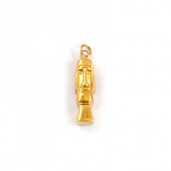 Immagine di 1 Pz Placcatura Sottovuoto PVD Ecologica Impermeabile Anti-Ossidante Ipoallergenico 304 Acciaio Inossidabile Viaggio Ciondoli 18K Vero Oro Placcato Statua dell'Isola di Pasqua Moai 3D 25mm x 6mm