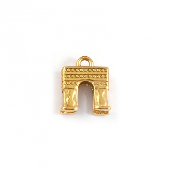 Immagine di 1 Pz Placcatura Sottovuoto PVD Ecologica Impermeabile Anti-Ossidante Ipoallergenico 304 Acciaio Inossidabile Viaggio Ciondoli 18K Vero Oro Placcato Arco di Trionfo 3D 17mm x 15mm