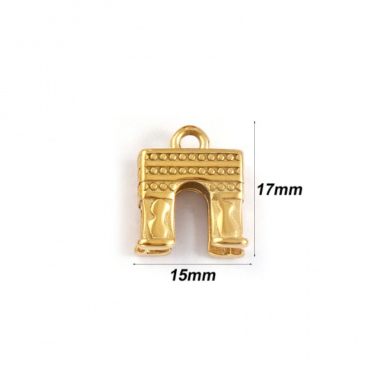 Immagine di 1 Pz Placcatura Sottovuoto PVD Ecologica Impermeabile Anti-Ossidante Ipoallergenico 304 Acciaio Inossidabile Viaggio Ciondoli 18K Vero Oro Placcato Arco di Trionfo 3D 17mm x 15mm