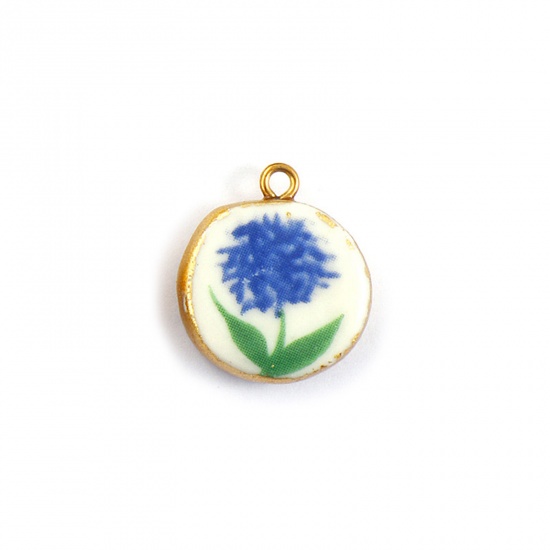Immagine di 2 Pz Placcatura Sottovuoto PVD Ecologica Impermeabile Anti-Ossidante Ipoallergenico 304 Acciaio Inossidabile & Ceramica Ciondoli 18K Vero Oro Placcato Multicolore Tondo Disco Fiore 22mm x 19mm