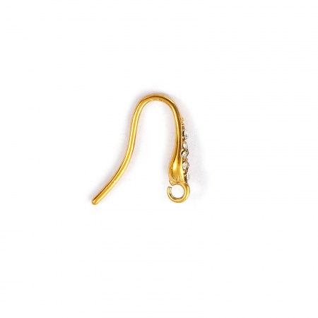 Picture of 2 PCs Eco-friendly PVD Vacuum Plating Waterproof Anti-Tarnish Hypoallergenic 304 Stainless Steel Exquisite Ear Wire Hooks Earrings For DIY Jewelry Making Accessories Drop 18K Real Gold Plated Clear Rhinestone With Open Loop 14mm x 3mm, Post/ Wire Size: 1mm(18 gauge)