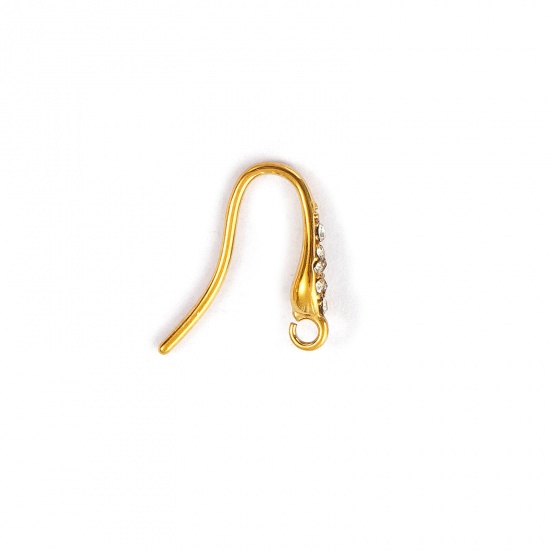 Immagine di 2 Pz Placcatura Sottovuoto PVD Ecologica Impermeabile Anti-Ossidante Ipoallergenico 304 Acciaio Inossidabile Squisito Orecchini con Ganci a Filo per Orecchio per Accessori per la Creazione di Gioielli Fai-da-te Goccia 18K Vero Oro Placcato Trasparente Strass Con anello Aperto 14mm x 3mm, Posta/Filo Dimensione: 1mm(18 misura)