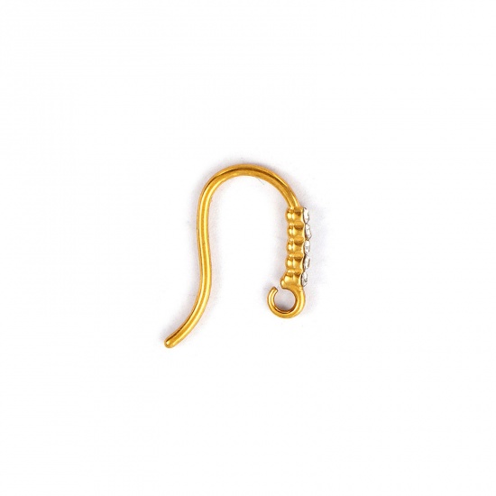 Immagine di 2 Pz Placcatura Sottovuoto PVD Ecologica Impermeabile Anti-Ossidante Ipoallergenico 304 Acciaio Inossidabile Squisito Orecchini con Ganci a Filo per Orecchio per Accessori per la Creazione di Gioielli Fai-da-te 18K Vero Oro Placcato Trasparente Strass Con anello Aperto 13mm x 1.5mm, Posta/Filo Dimensione: 1mm(18 misura)