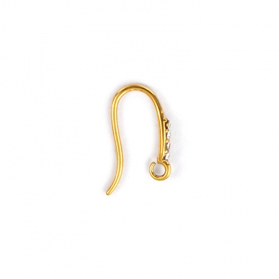Immagine di 2 Pz Placcatura Sottovuoto PVD Ecologica Impermeabile Anti-Ossidante Ipoallergenico 304 Acciaio Inossidabile Squisito Orecchini con Ganci a Filo per Orecchio per Accessori per la Creazione di Gioielli Fai-da-te Goccia 18K Vero Oro Placcato Trasparente Strass Con anello Aperto 14mm x 2mm, Posta/Filo Dimensione: 1mm(18 misura)