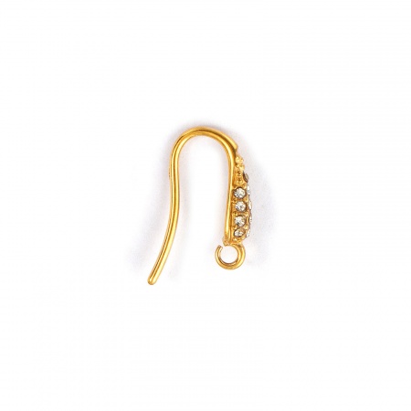 Picture of 2 PCs Eco-friendly PVD Vacuum Plating Waterproof Anti-Tarnish Hypoallergenic 304 Stainless Steel Exquisite Ear Wire Hooks Earrings For DIY Jewelry Making Accessories Drop 18K Real Gold Plated Clear Rhinestone With Open Loop 14mm x 3mm, Post/ Wire Size: 1mm(18 gauge)
