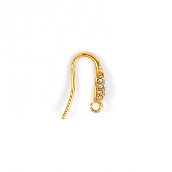 Immagine di 2 Pz Placcatura Sottovuoto PVD Ecologica Impermeabile Anti-Ossidante Ipoallergenico 304 Acciaio Inossidabile Squisito Orecchini con Ganci a Filo per Orecchio per Accessori per la Creazione di Gioielli Fai-da-te Goccia 18K Vero Oro Placcato Trasparente Strass Con anello Aperto 14mm x 3mm, Posta/Filo Dimensione: 1mm(18 misura)