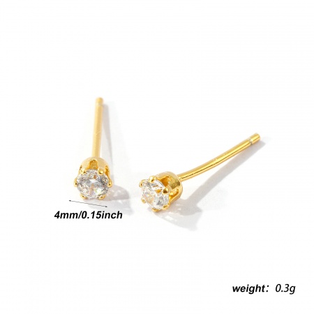 1 ペア スターリングシルバー 素敵 イヤリング 金メッキ クリア ジルコン イヤリング用カバー付き 4mm 直径、 ワイヤーサイズ: 0.7mm（21号）、 の画像