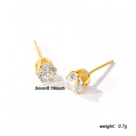 1 ペア スターリングシルバー 素敵 イヤリング 金メッキ クリア ジルコン イヤリング用カバー付き 5mm 直径、 ワイヤーサイズ: 0.7mm（21号）、 の画像