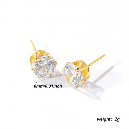 1 ペア スターリングシルバー 素敵 イヤリング 金メッキ クリア ジルコン イヤリング用カバー付き 8mm 直径、 ワイヤーサイズ: 0.7mm（21号）、 の画像