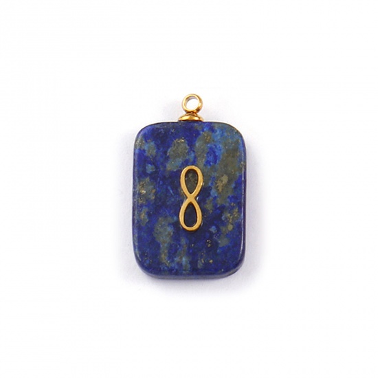 Picture of 1 Piece Eco-friendly 304 Stainless Steel & Gemstone Geometric Charms Gold Plated Dark Blue Rectangle Infinity Symbol 21mm x 13mm