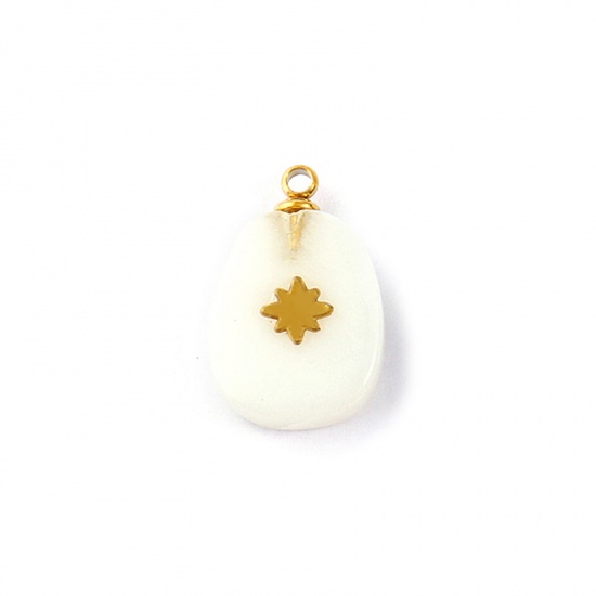 Immagine di 1 Pz Ecologico 304 Acciaio Inossidabile & Gemma Geometrico Ciondoli Oro Placcato Bianco Uova Stella 18mm x 11mm