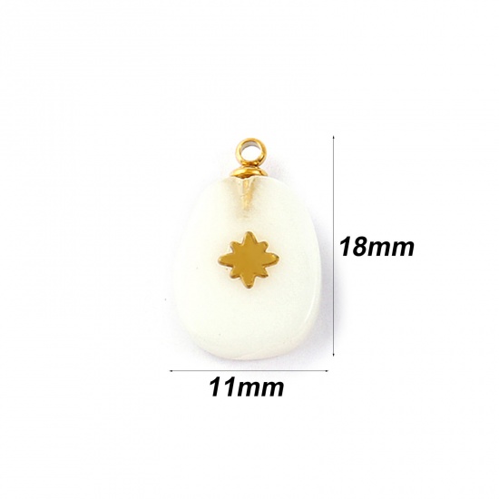 Immagine di 1 Pz Ecologico 304 Acciaio Inossidabile & Gemma Geometrico Ciondoli Oro Placcato Bianco Uova Stella 18mm x 11mm