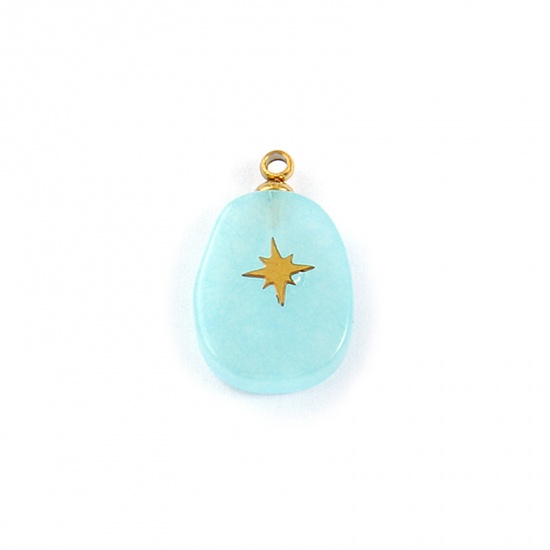 Immagine di 1 Pz Ecologico 304 Acciaio Inossidabile & Gemma Geometrico Ciondoli Oro Placcato Blu Chiaro Uova Stella 18mm x 11mm