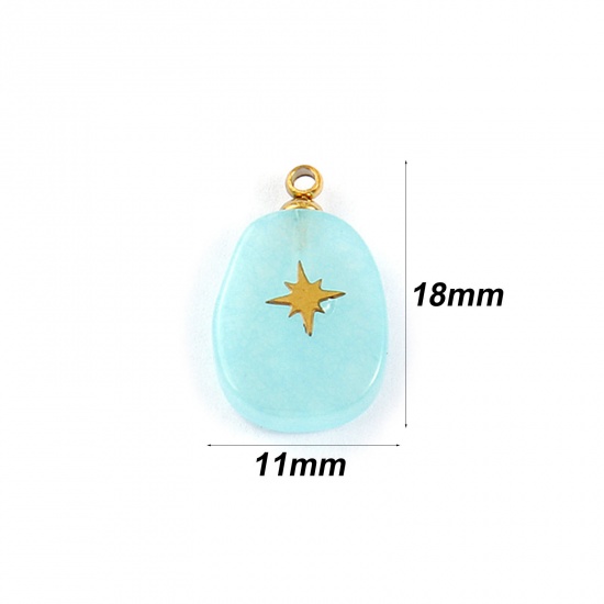 Immagine di 1 Pz Ecologico 304 Acciaio Inossidabile & Gemma Geometrico Ciondoli Oro Placcato Blu Chiaro Uova Stella 18mm x 11mm