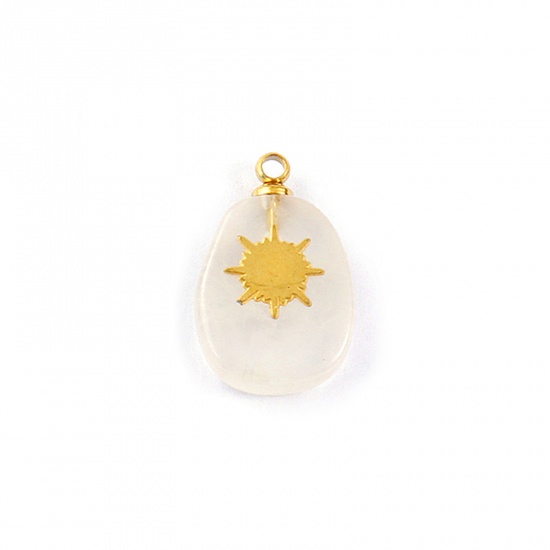Immagine di 1 Pz Ecologico 304 Acciaio Inossidabile & Gemma Geometrico Ciondoli Oro Placcato Rosa Chiaro Uova Sole 18mm x 11mm