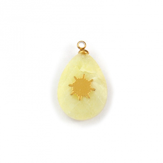 Immagine di 1 Pz Ecologico 304 Acciaio Inossidabile & Gemma Geometrico Ciondoli Oro Placcato Giallo Goccia Sole 22mm x 13mm