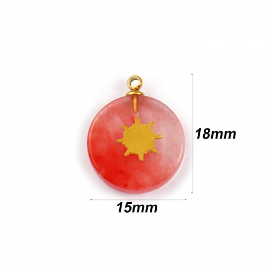 Immagine di 1 Pz Ecologico 304 Acciaio Inossidabile & Gemma Geometrico Ciondoli Oro Placcato Rosa Tondo Disco Sole 18mm x 15mm