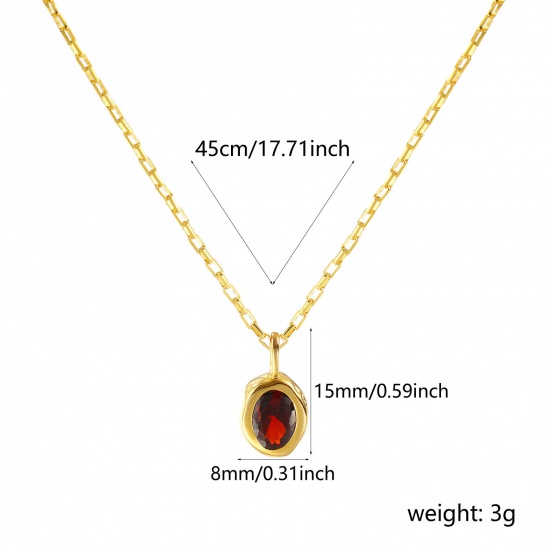 Imagen de 1 Piece Sterling Silver Birthstone Pendant Charm Necklace 18K Gold Plated Oval January Wine Red Cubic Zirconia 45cm(17.7") long