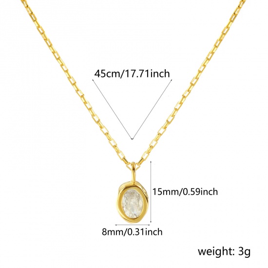Imagen de 1 Piece Sterling Silver Birthstone Pendant Charm Necklace 18K Gold Plated Oval April Clear Cubic Zirconia 45cm(17.7") long