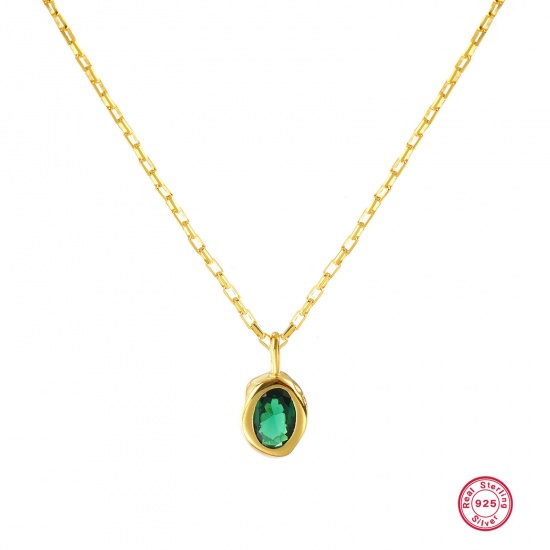 Imagen de 1 Piece Sterling Silver Birthstone Pendant Charm Necklace 18K Gold Plated Oval May Emerald Cubic Zirconia 45cm(17.7") long