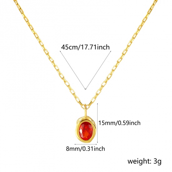 Imagen de 1 Piece Sterling Silver Birthstone Pendant Charm Necklace 18K Gold Plated Oval July Orange-red Cubic Zirconia 45cm(17.7") long
