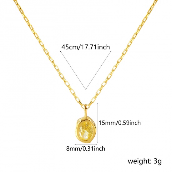 Imagen de 1 Piece Sterling Silver Birthstone Pendant Charm Necklace 18K Gold Plated Oval November Yellow Cubic Zirconia 45cm(17.7") long