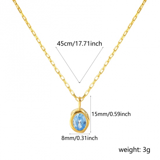 Imagen de 1 Piece Sterling Silver Birthstone Pendant Charm Necklace 18K Gold Plated Oval December Light Blue Cubic Zirconia 45cm(17.7") long