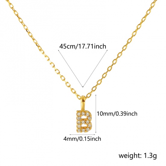 Bild von 1 Piece Sterling Silver Capital Alphabet Initial Letter Name Pendant Charm Necklace 18K Gold Plated Message " B " Clear Cubic Zirconia 45cm(17.7") long
