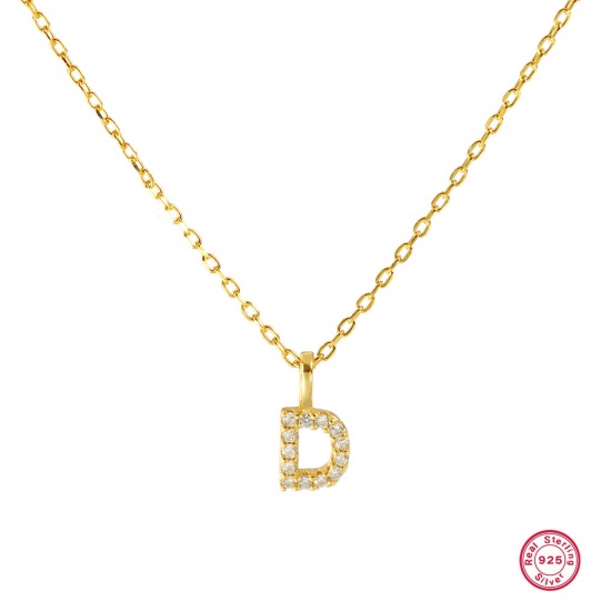 Bild von 1 Piece Sterling Silver Capital Alphabet Initial Letter Name Pendant Charm Necklace 18K Gold Plated Message " D " Clear Cubic Zirconia 45cm(17.7") long