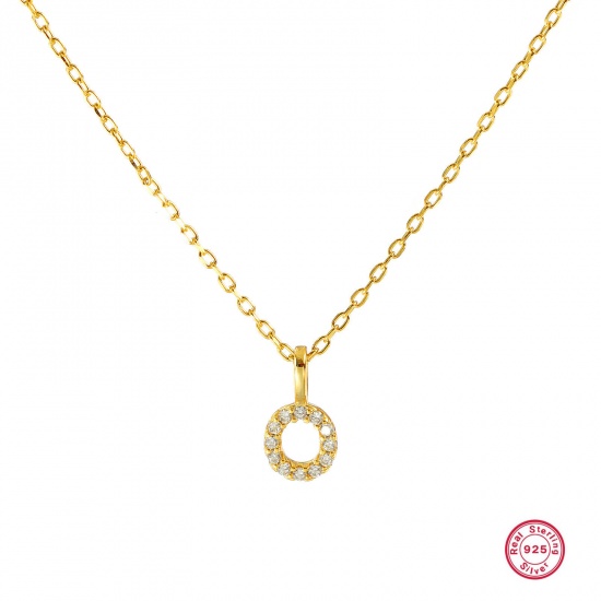 Bild von 1 Piece Sterling Silver Capital Alphabet Initial Letter Name Pendant Charm Necklace 18K Gold Plated Message " O " Clear Cubic Zirconia 45cm(17.7") long