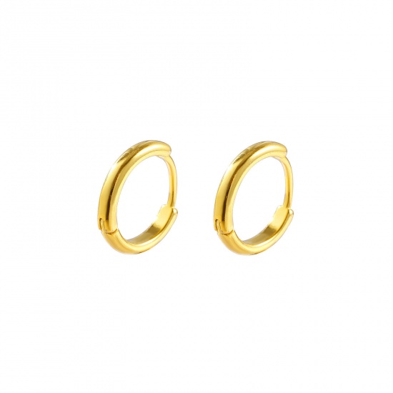 Picture of 1 Pair Sterling Silver Exquisite Hoop Earrings Gold Plated 8mm Dia., Post/ Wire Size: 0.8mm(20 gauge)